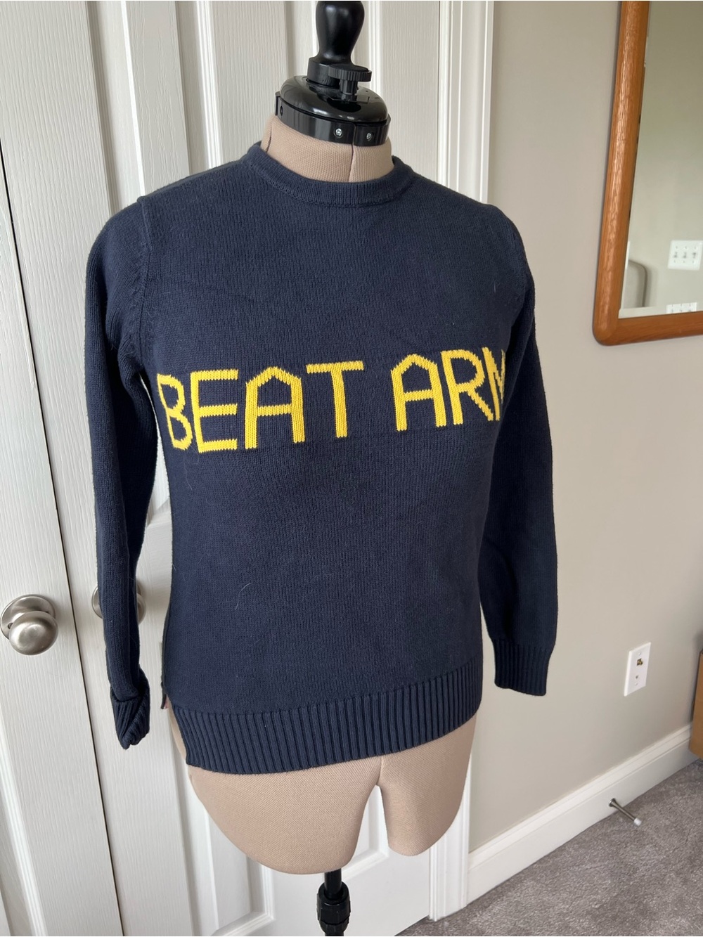 Navy 'Beat Army' Knit Sweater with Yellow Lettering